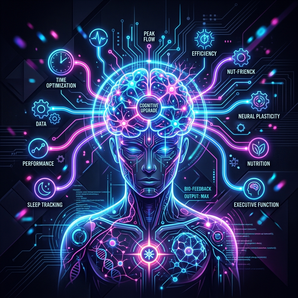 A visual representation of various biohacking tools and techniques that contribute to enhanced focus and productivity