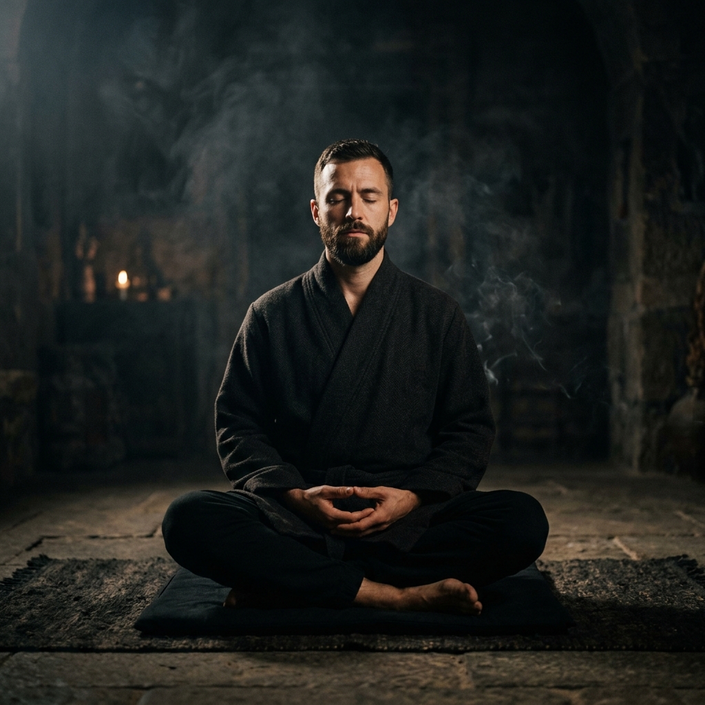 Image of a person practicing controlled breathing, focusing on maintaining composure and focus