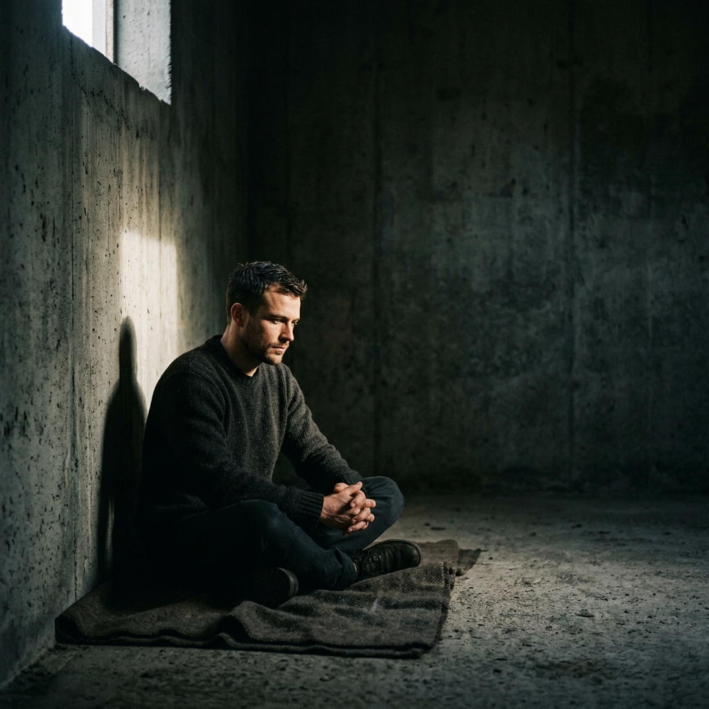 A focused individual engaged in deep meditation, symbolizing the training of mental strength through mindfulness practices