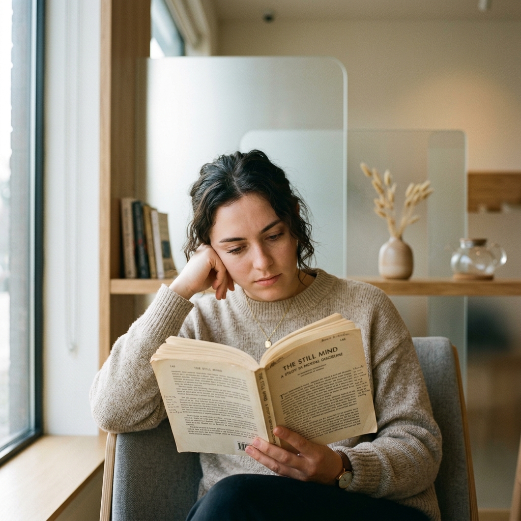 A focused individual engaging in a cognitive task, symbolizing the concept of neuroplasticity and brain enhancement