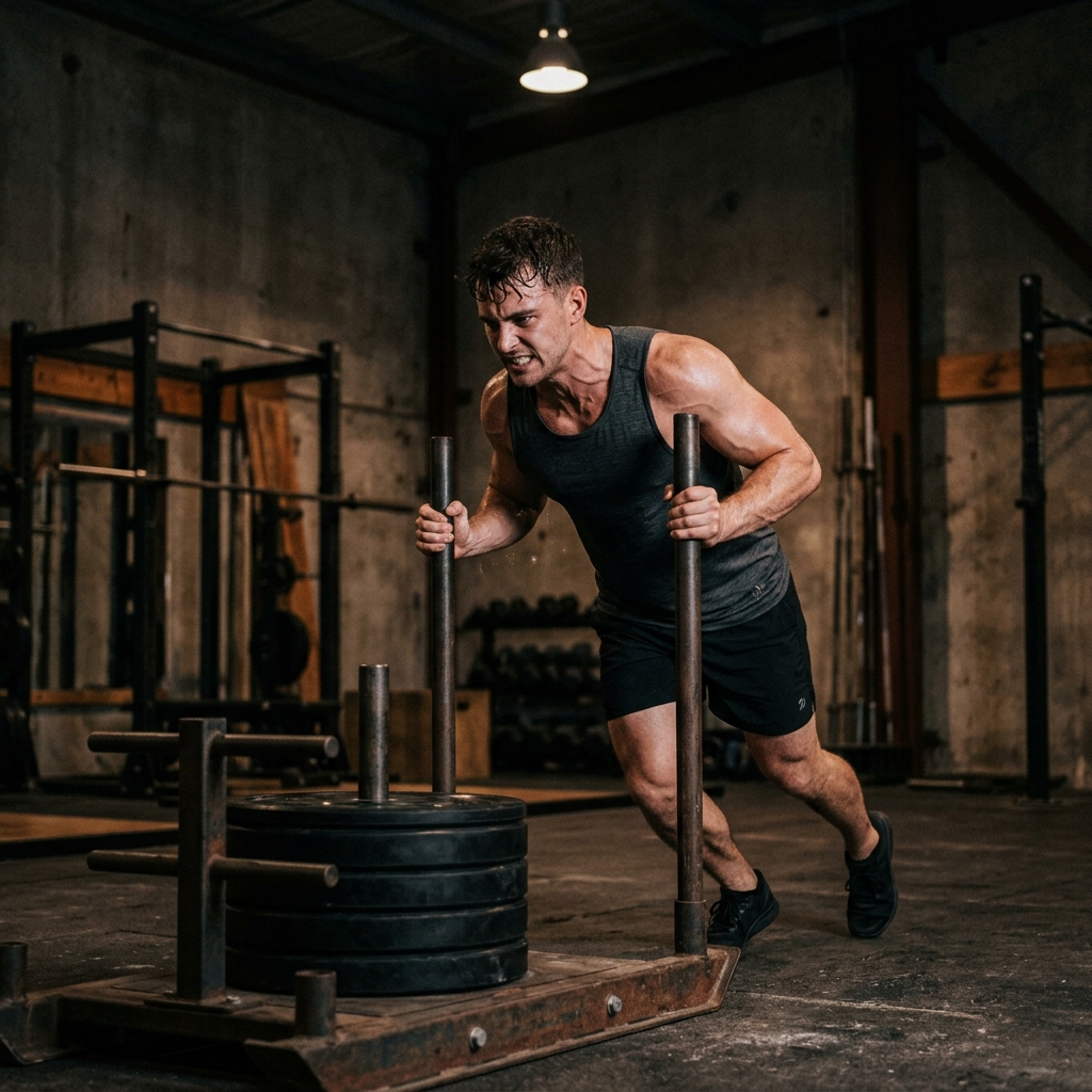 An athlete pushing through a challenging physical workout, embodying the essence of resilience and mental toughness