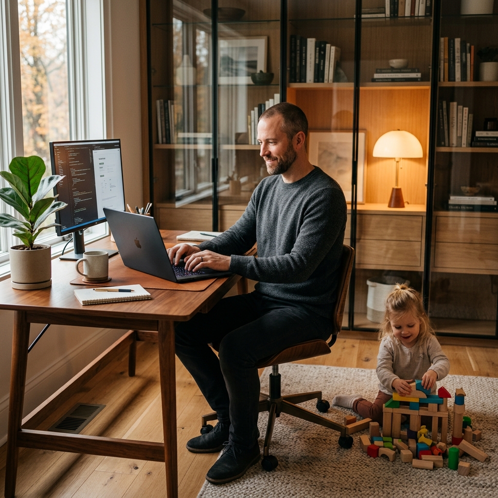 A father engaging with his children, fostering creativity and innovation in their playtime