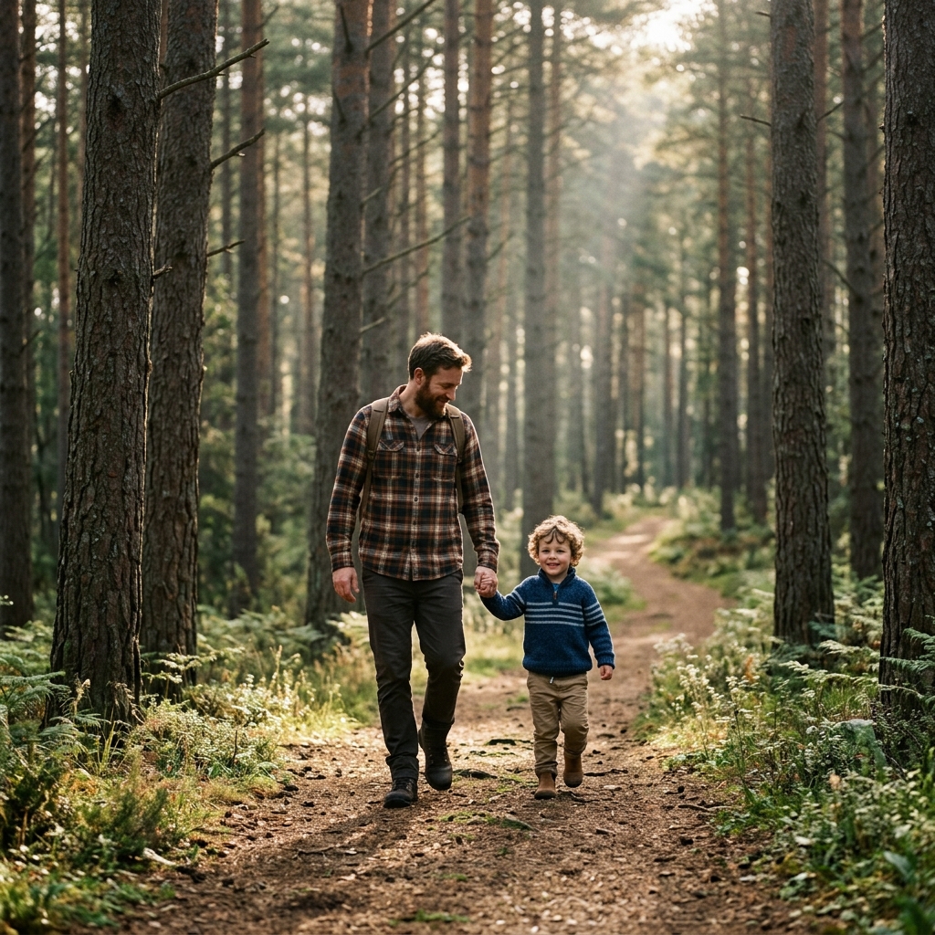 A thoughtful father engaging with his children, embodying modern parenting challenges