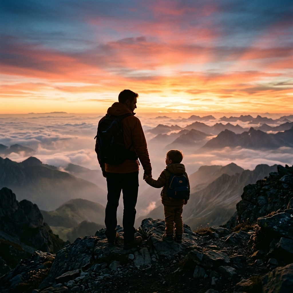 A father and son engaged in a focused educational activity, building mental resilience through hands-on learning