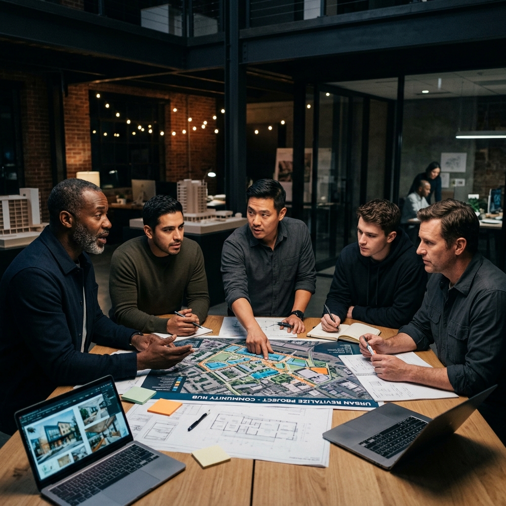 A group of men engaged in community leadership activities, showcasing teamwork and collaboration