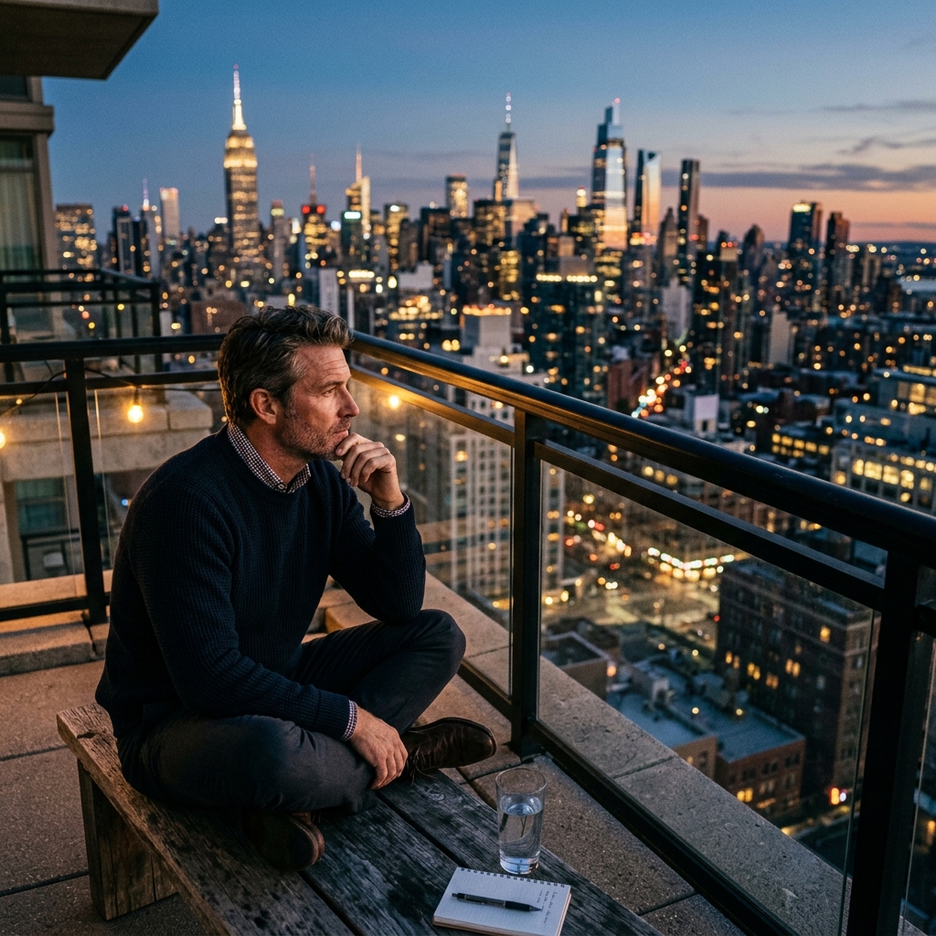 A thoughtful man contemplating modern masculinity amidst societal changes