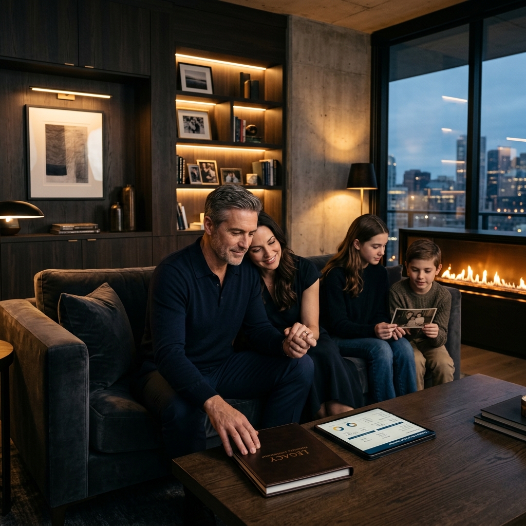 A man reflecting on his financial legacy with family